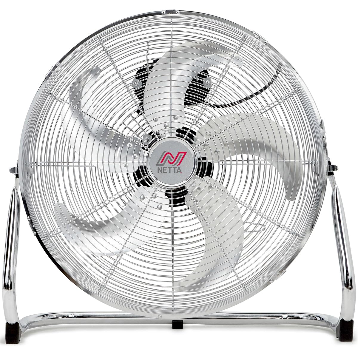 NETTA Gym Floor Standing Fan 18inch - Chrome Metal Desk Fan with 5 High Velocity Blades, 3 Speed Settings & Adjustable Tilt - Powerful Portable Electric Fan for Home, Gym & Office - Chrome