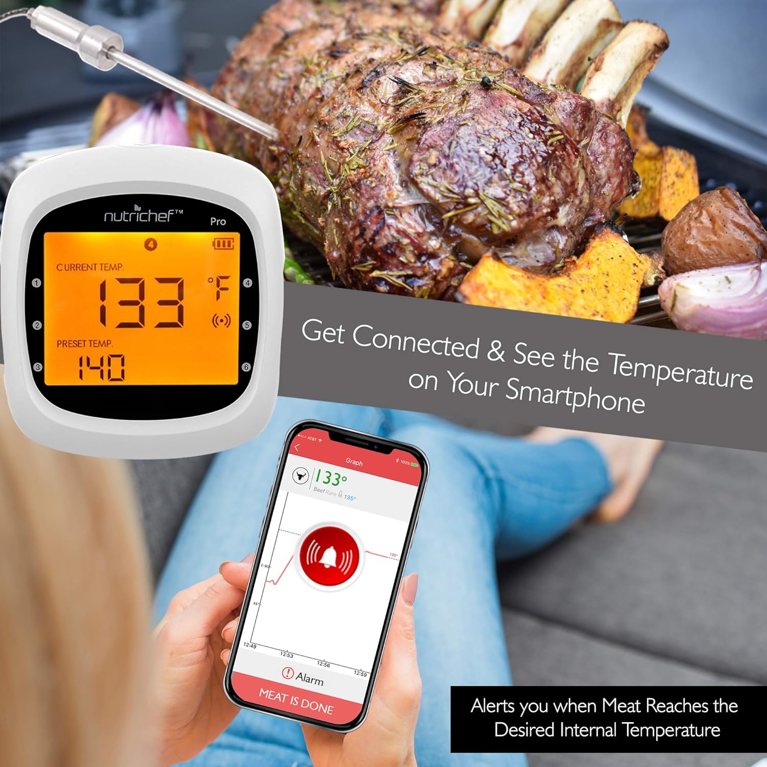 Smart Bluetooth BBQ Grill Thermometer Upgraded Stainless Dual Probes