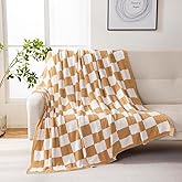 YIRUIO Throw Blanket Checkered Chessboard Fluffy Fuzzy Warmer Comfort Reversible Super Soft Cozy for Home Decor Bed Couch Sofa Living Room (Burnt Orange, 51''x63'')