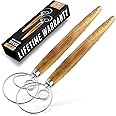 Zulay Kitchen Durable 13-Inch Danish Dough Whisk - Easy Mixing Bread Whisk, Stainless Steel Danish Dough Hook, Sourdough Whisk, Traditional Dutch Whisk, Bread Whisking Tool, 2 Pack Acacia Wood