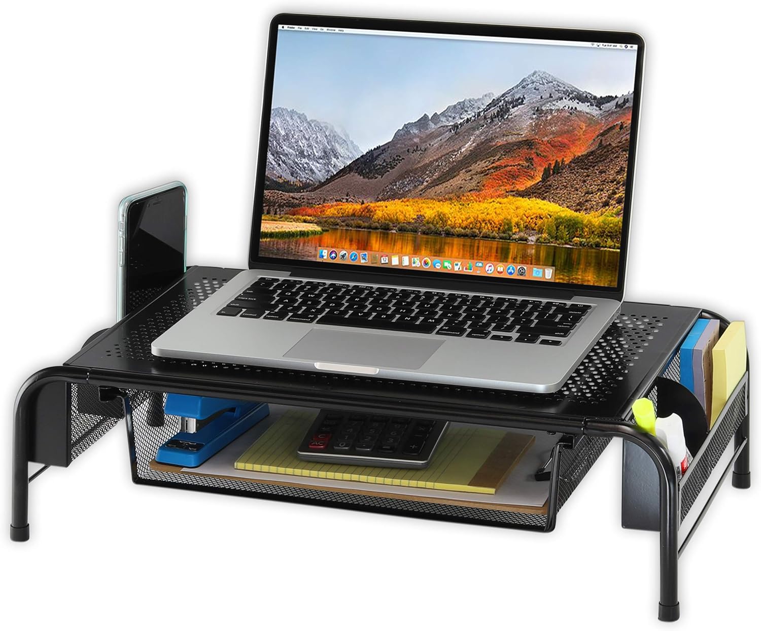 SimpleHouseware Metal Desk Monitor Stand Riser with Organizer Drawer : Office Products
