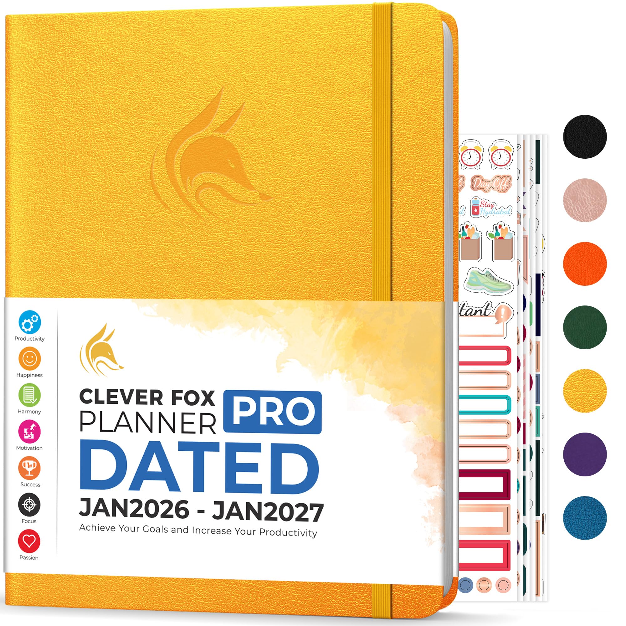 Clever Fox Planner PRO Dated (Jan 2026–Jan 2027) Weekly & Monthly Life Planner to Increase Productivity, Time Management and Hit Your Goals – Organizer, Gratitude Journal – A4 Size (Amber Yellow) Image