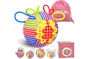 FUNSENLY Kids Sensory Fidget Toys Adults Anxiety, 3D Sensory Activity Ball for Autism ADHD Tools with 24 Strings Portable Bag, Toddler Travel Toys Airplane Roadtrip for Boy Girl Birthday Gift(Pink)
