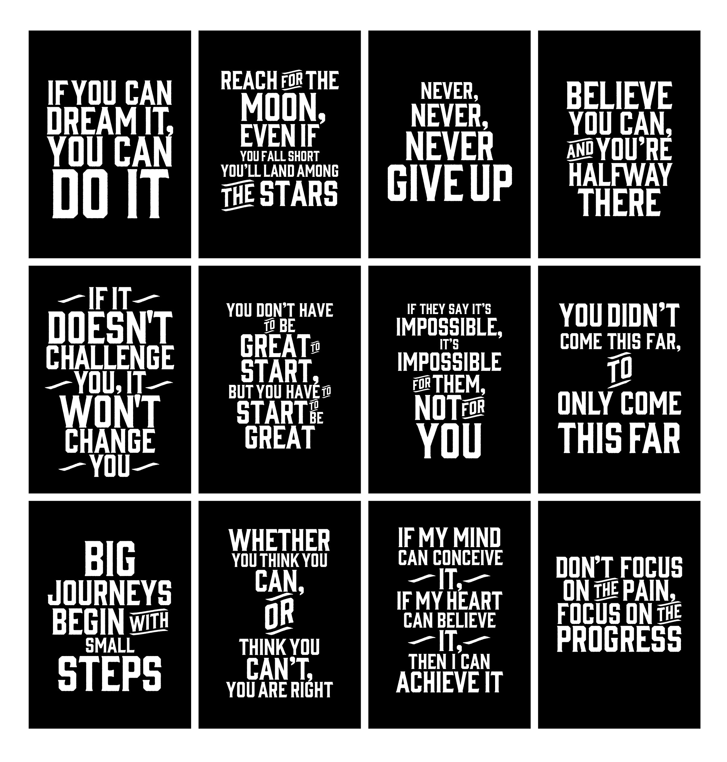 Verbier Inspirational Quotes Wall Art (Sets A & B) - 24 x A4 motivational posters for room decor / gym poster / office decoration / kitchen wall art / positive affirmation cards — image 1