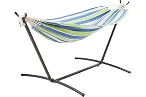 �鶹�� Basics Double Hammock with 9-Foot Space Saving Steel Stand and Carrying Case, Oasis Blue Stripe