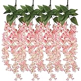 IPOPU 4PCS Pink Wisteria Hanging Flowers 23.6inch Artificial Silk Wisteria Flower Fake Flower with Stem for Wedding Garden Wall Home Arch Party Decor(Pink)