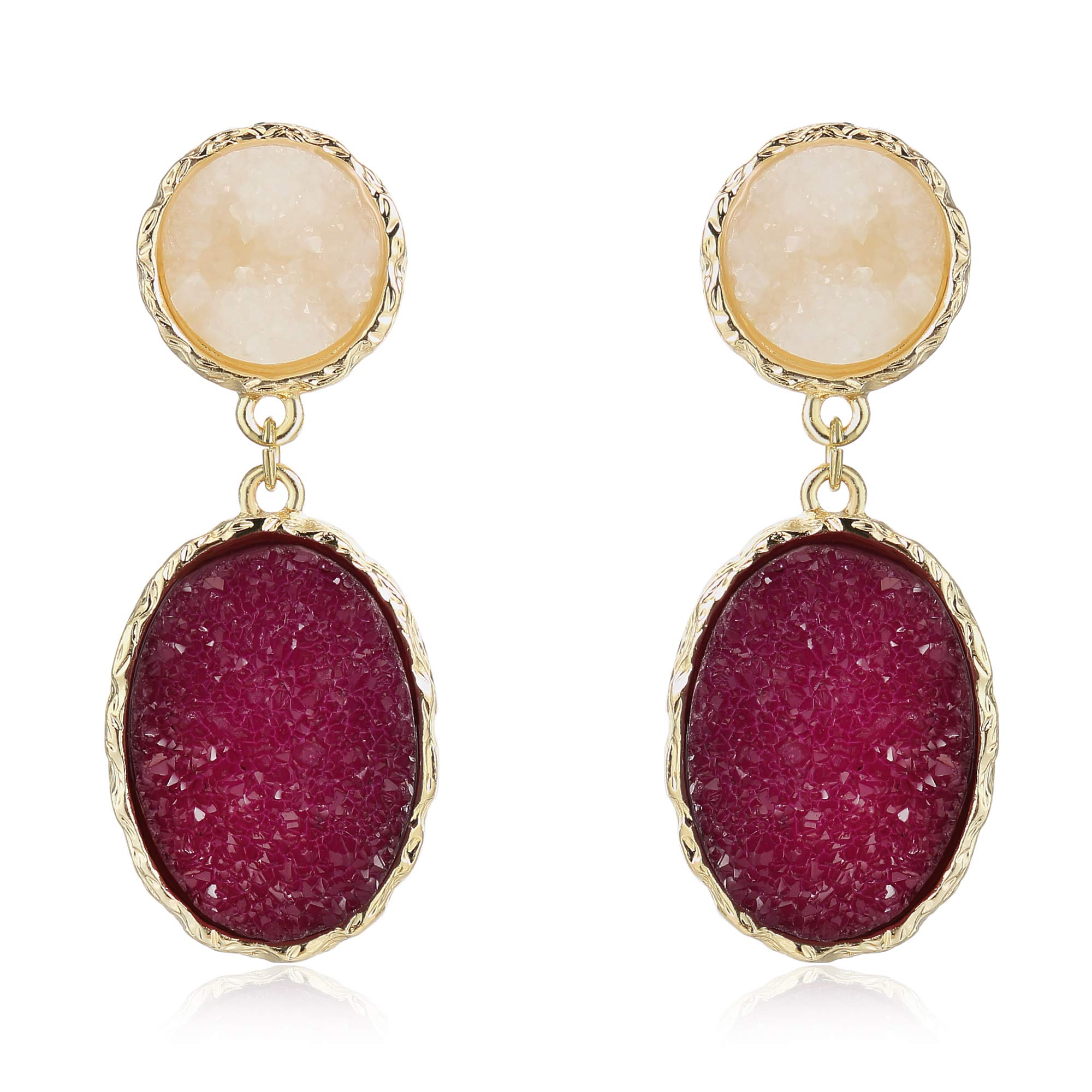 MVCOLEDY Resin Earrings Bohemian Style Drop Dangle Earrings Druzy Stud Earrings for Women Fashion Jewelry (Purplish Red)