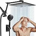 12'' Rain Shower Head with Handheld Spray, Black Shower Head High Pressure with 16'' Flexible Adjustment of Height/Angle Upgraded Extension Arm and 5 Setting Handheld Shower Head with Hose, Anti-leak