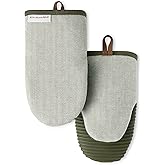 KITCHENAID® Evergreen Design Series Herringbone Ribbed Soft Silicone Mini Oven Mitts 2-Pack Set, Heat Resistant up to 500°F, Flexible & Waterproof, Deep Forest Green, 5.5"x9"