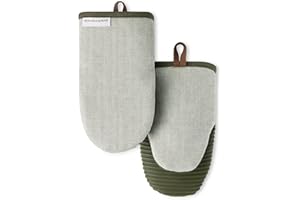 KITCHENAID® Evergreen Design Series Herringbone Ribbed Soft Silicone Mini Oven Mitts 2-Pack Set, Heat Resistant up to 500°F, 
