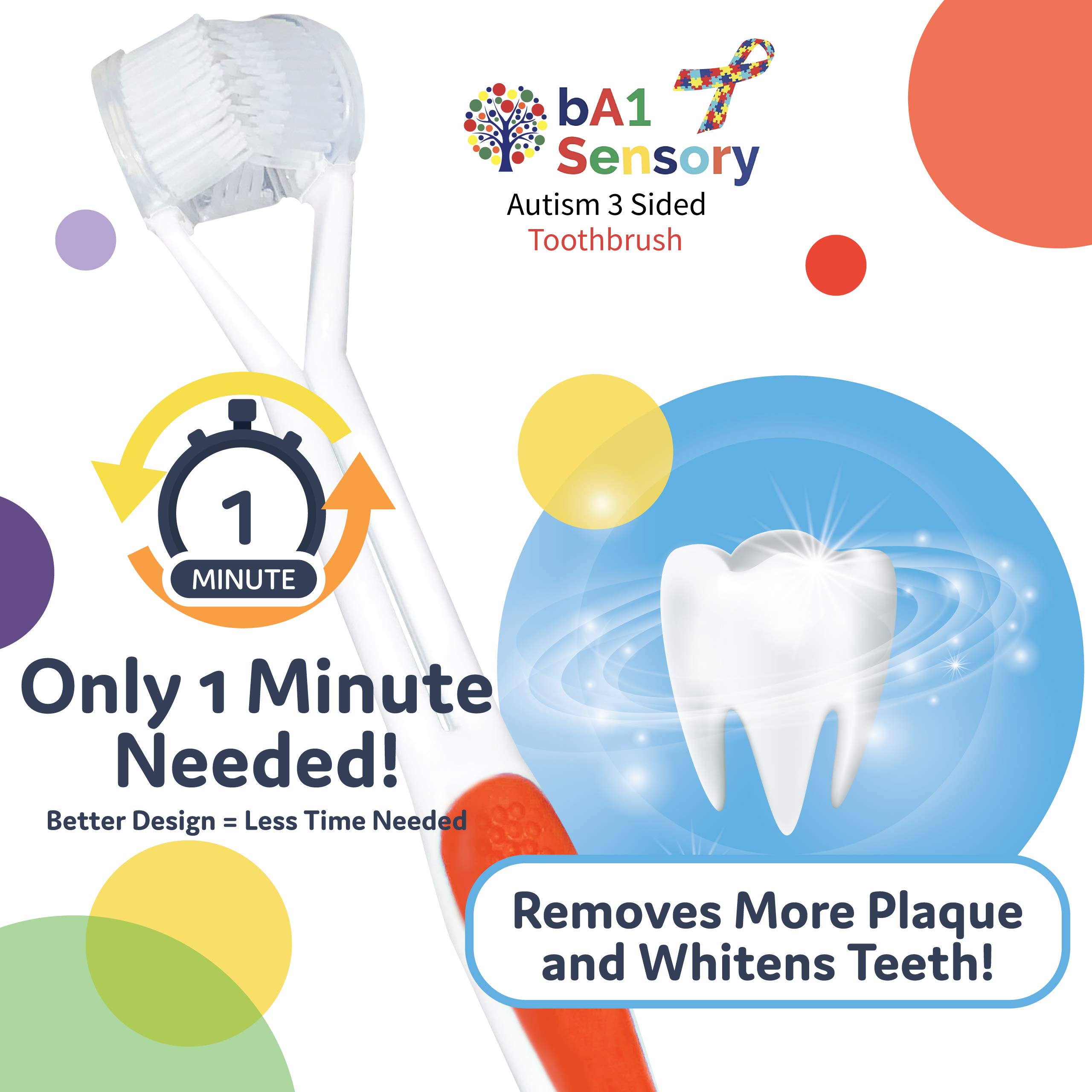 bA1 Sensory 3 Sided Autism Toothbrush for Special Needs Kids (Soft/Gentle) Clinically Proven
