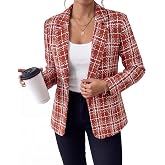 GRAPENT Tweed Blazers for Women Plaid Jacket Long Sleeve Work Casual Blazer | Notched Lapel, Fully Lined, Shoulder Pads, Single Button, 2 Pockets, Interview, Office outfits, Business Casual Blazers