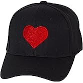 Mens Womens Bold Red Heart Hat - Embroidery Adjustable Cap