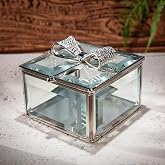 DHCGPP Glass Vintage Jewelry Box Keepsake storage Trinket Ring Display Box Home Decor Beveled Clear Glass Boxes Organizer(3.9x4.2x3.2inches)