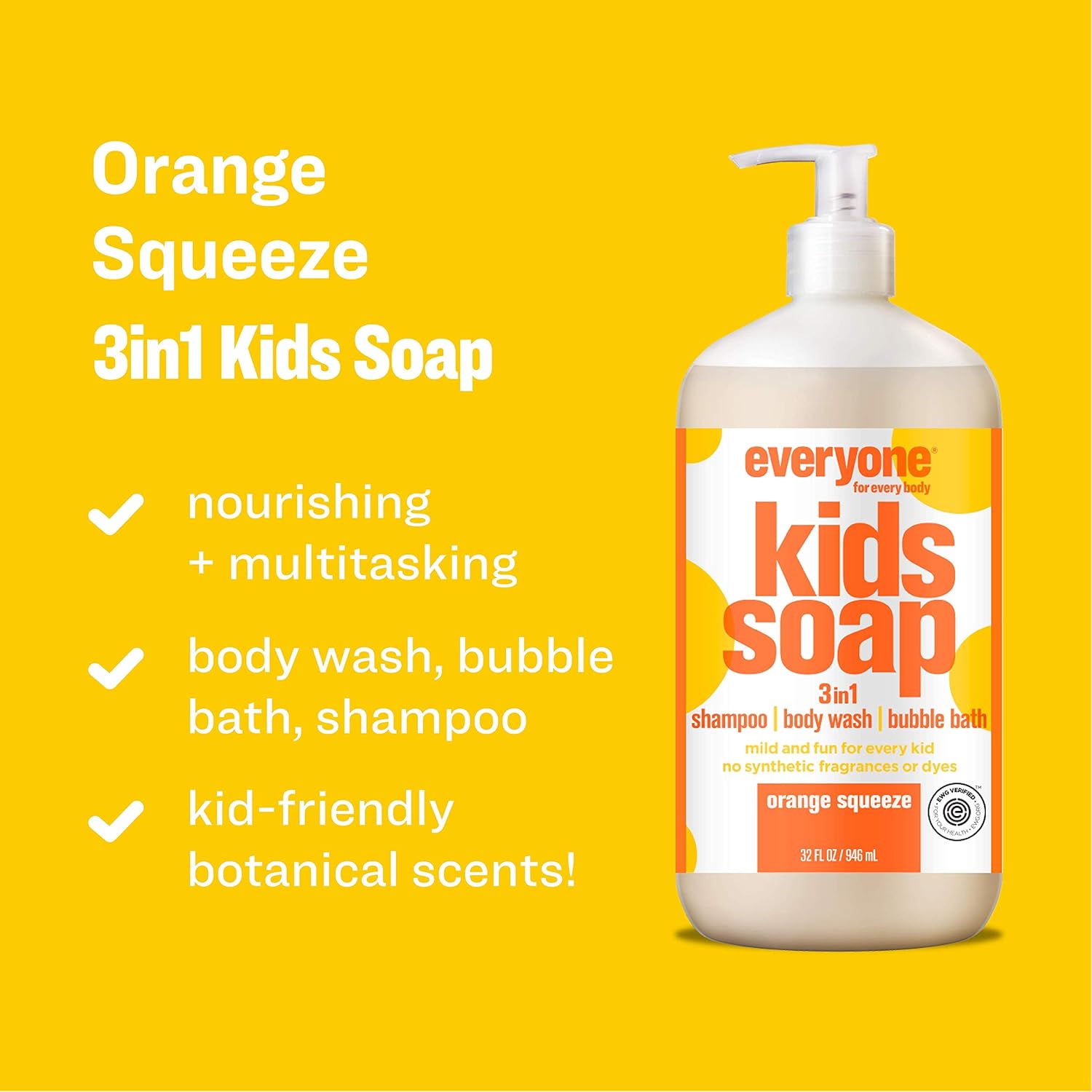 Everyone 3-in-1 Kids Soap: Shampoo, Body Wash, and Bubble Bath, Orange Squeeze, 32 Ounce, 2 Count : Beauty