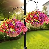 Geegoods 2 Set Artificial Hanging Flowers for Outdoors, UV-Resistant Fake Hanging Baskets, Realistic Hanging Planters for Outdoor Plants for Patio Porch Balcony Yard Decor