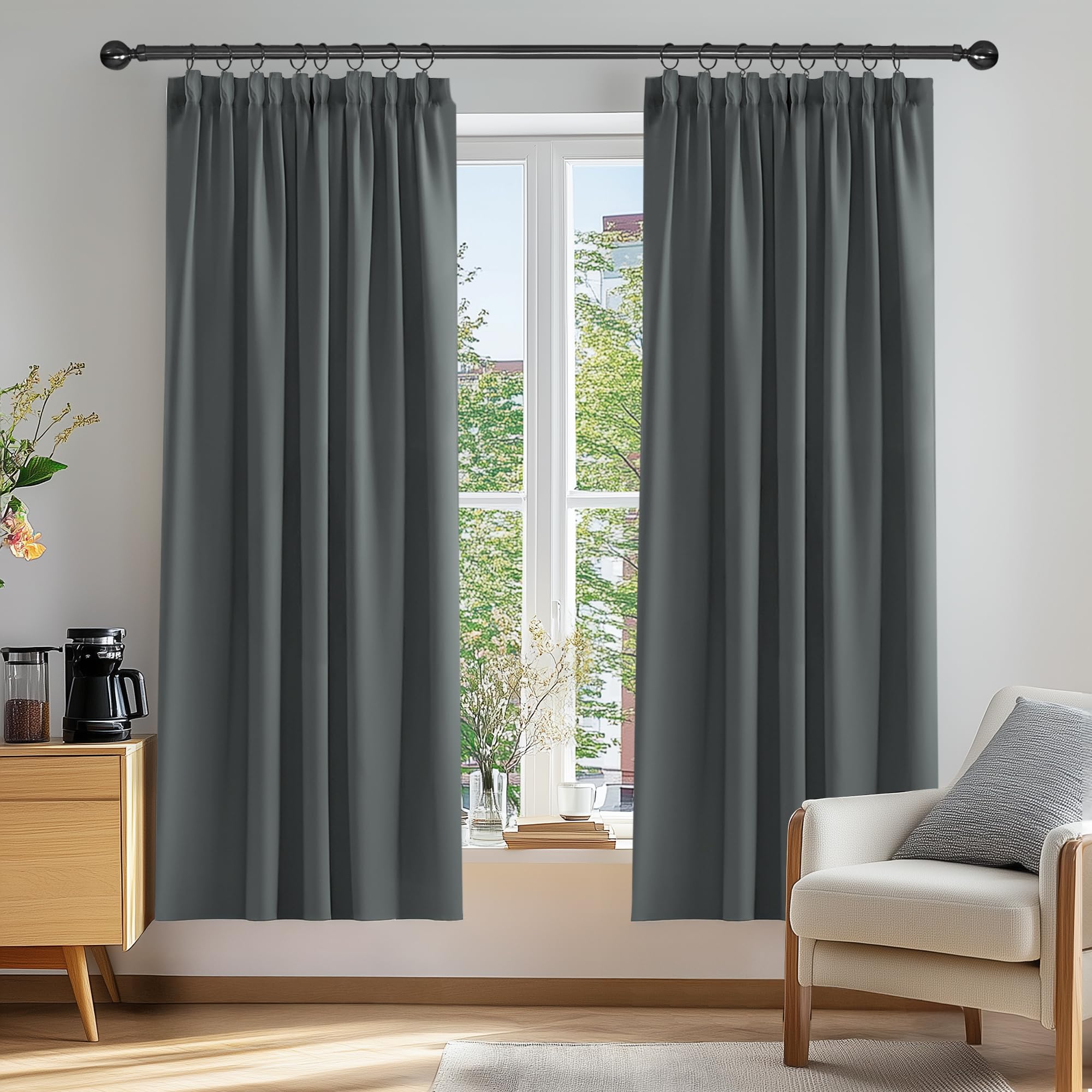 Deconovo Blackout Curtains Super Soft Thermal Insulated Energy Saving Pencil Pleat Blackout Curtains for Bedroom 52x72 Inch Dark Grey 2 Panels