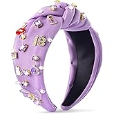 Y1tvei Music Jeweled Knotted Headband for Women, Singer Fans Gift White Cat 13 Guitar Butterfly Rhinestone Crystal Embellished Wide Top Knot Fashion Head Wear Accessories for Birthday Concert(Purple)