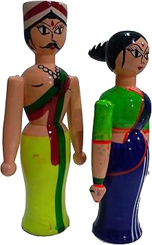 Crafts India Handcrafted Wooden Karnataka Farmer Couple (Multicolored)
