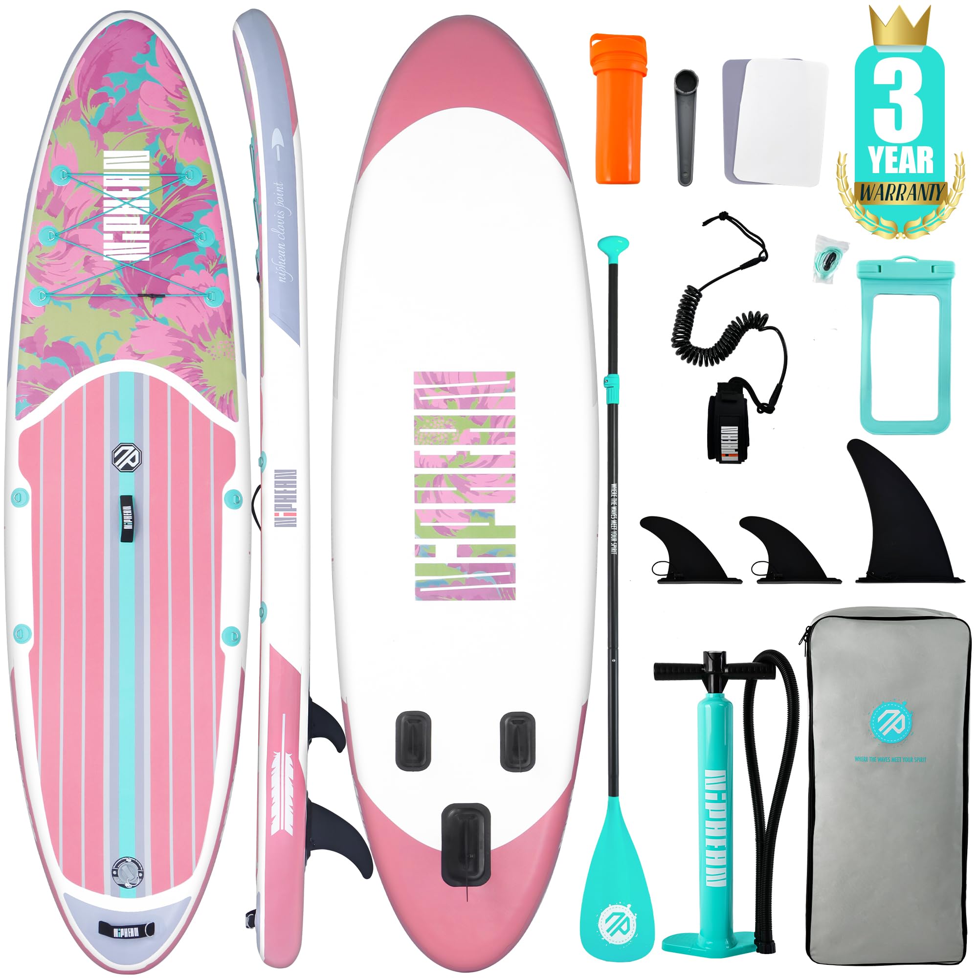 Niphean Inflatable Stand Up Paddle Board with SUP Accessories,Nude Pink