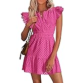 PRETTYGARDEN Women's 2026 Summer Sundresses Eyelet Cap Sleeve V Neck Short Boho Wedding Guest Dress Beach Vacation Clothes