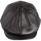 BOONJOVIA Men's Newsboy Flat Cap 100% Genuine Cowhide Leather Gatsby Ivy Golf Cabbie Hat