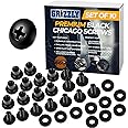 Grizzly Black Chicago Screws, 1/4 Inch for Leather/Kydex Gun Holsters/Clips and Knife Sheaths, Phillips Truss Heads and Open Slotted Fasteners with Rubber Washers/Spacers