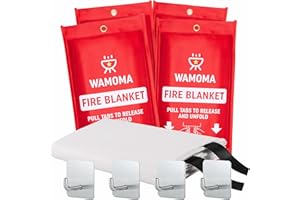 Wamoma Fire Suppression Blanket with Hooks - Waterproof, Oil-Resistant, Fiberglass Fire Blanket for Home, Kitchen, Grill, BBQ, Fireplace with Rapid Deployment | Reusable Fire Resistant Safety Sheet