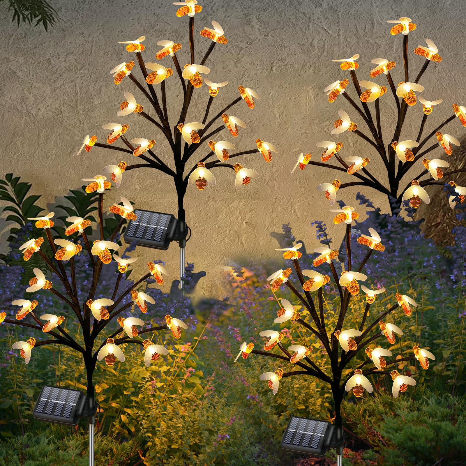 Photo 1 of Solar Garden Lights Outside - 4 Pack 80 LED Solar Bee Lights Outdoor Waterproof with 8 Modes Landscape Decoration for Garden Patio Yard Walkway Grass Spring Decor (Warm White)
