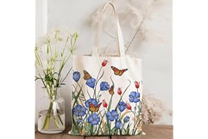Floral Canvas Tote Bag Flowers Shoulder Bag for Women