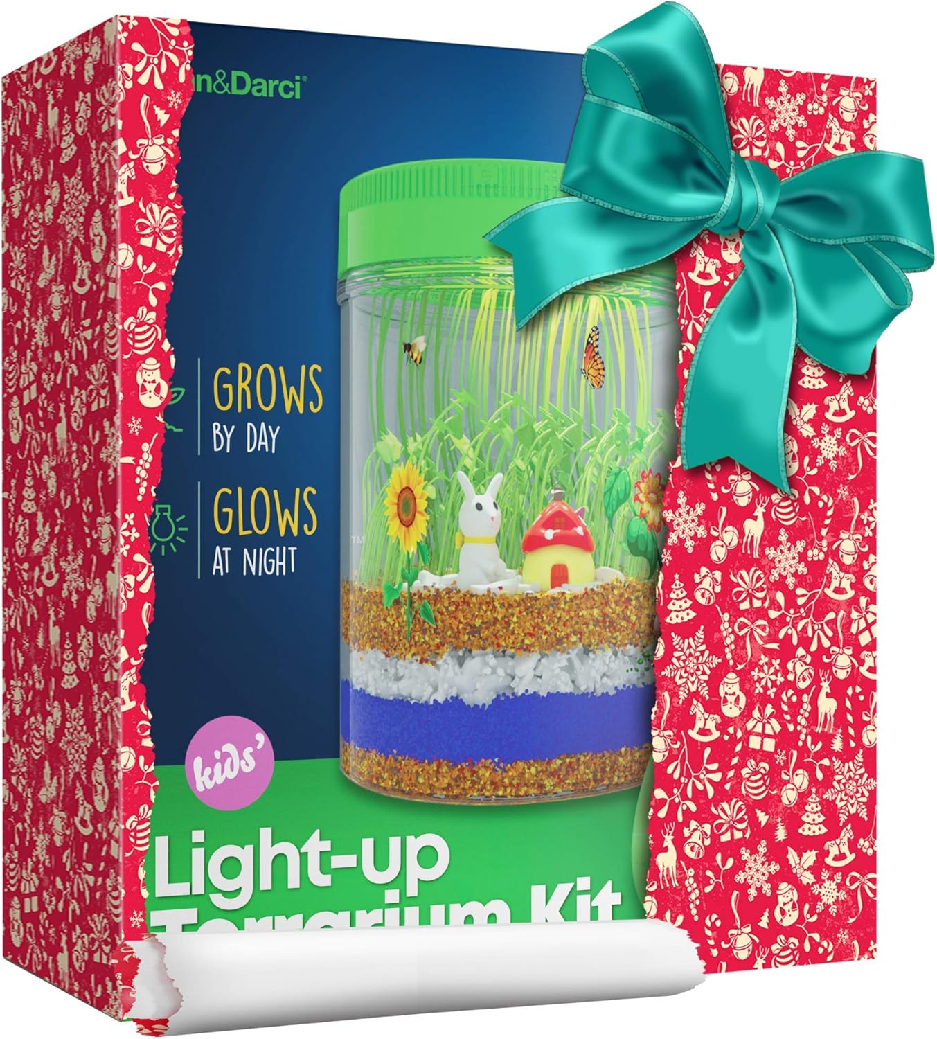 Light-up Terrarium Kit for Kids with LED Light on Lid - Create Your Own Customized Mini Garden in a Jar That Glows at Night - Science Kits for Boys & Girls - Gardening Gifts for Kids - Children Toys: Toys & Games