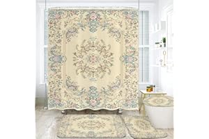 YWZDS Vintage Floral Bathroom Set, 4-Piece with Shower Curtain 71x71, Bath Mat, Contour Rug, Toilet Lid Cover,Victorian Style Pattern