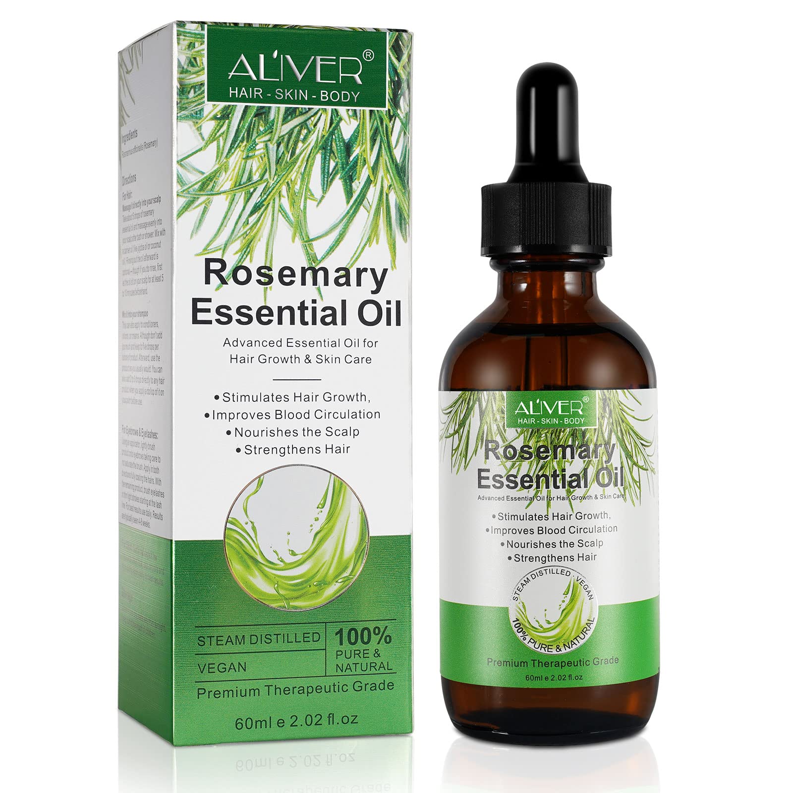 Rosemary Oil for Hair & Skincare, Vegan Oil Great For Scalpcare, 60ml Natural Hair Oil for Fuller Healthier Hair, Hydrate Your Skin and Face, For Men & Women (Rosemary Oil)