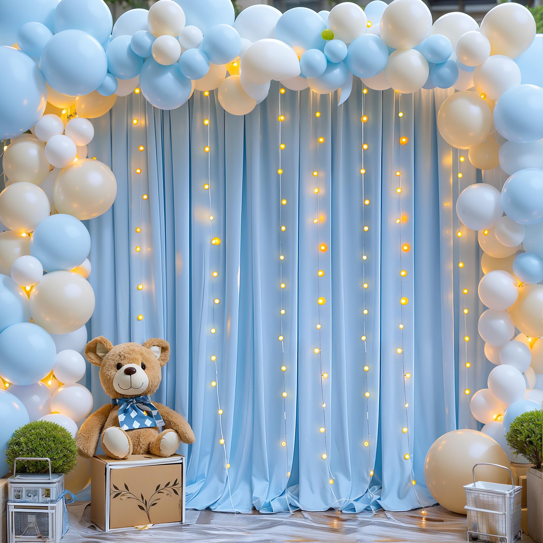 Photo 1 of 20x10FT Blue Backdrop Curtains with Lights for Parties,Wrinkle Free Wedding Photo Backdrop Curtains for Baby Shower Birthday Ceremony Reception Home Party Decorations-5ft x 10ft,4 Panels