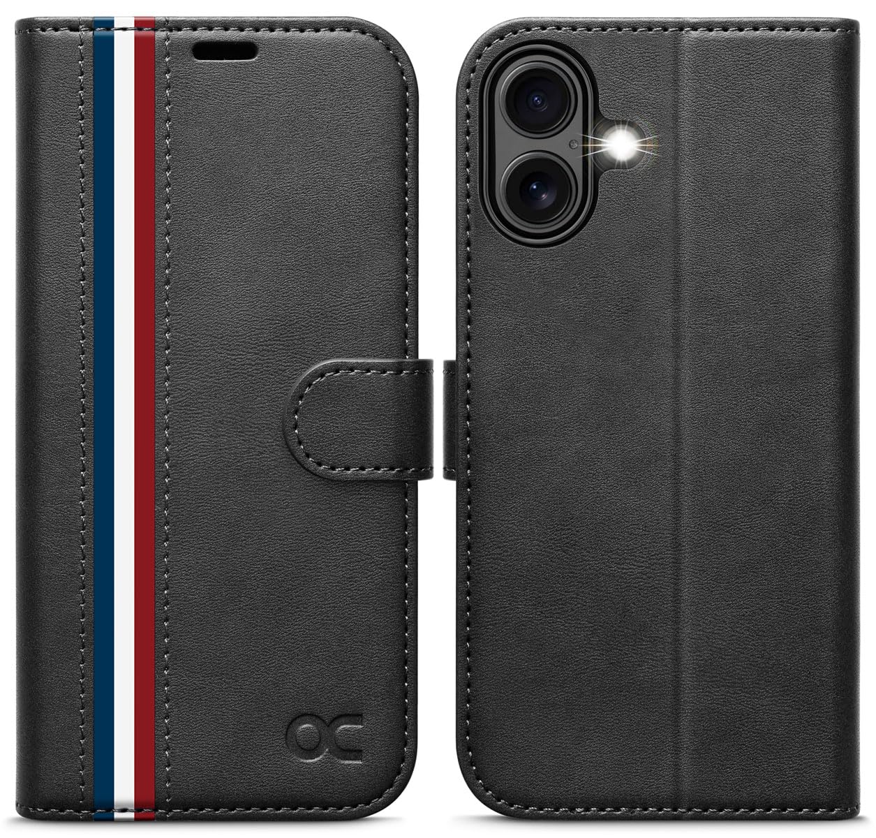 OCASE for iPhone 16 Case, PU Leather Wallet, Magnetic Flip Folio Cover with RFID Blocking, Card Holders, Shockproof TPU, and Kickstand for 6.1 Inch iPhone 16 (2024), Spliced Black