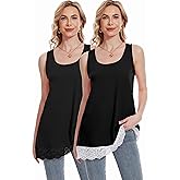 TAIPOVE Long Lace Camisole Tank Tops for Women for Under Clothes Cotton Layering Shirt Extender Sleeveless Tunic 2PKS