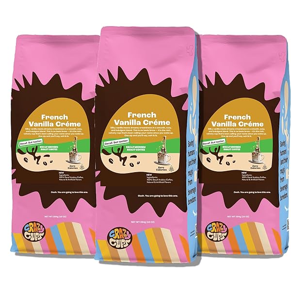 CRAZY CUPS DECAF FLAVORED GROUND COFFEE, FRENCH VANILLA...