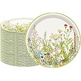 50Pcs Wildflower Paper Plates Flower Party Supplies 7" Floral Paper Plates Botanical Green Leaves Herbs Dessert Plates for Floral Theme Bridal Baby Shower Vintage Garden Decorative Party Decorations