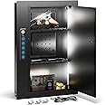Grimtron Quick Access Wall Gun Safe with Removable Pegboard & Shelfs, Flat Hidden Wall Safes Between The Studs 16" Centers, Black Wall Mount Safe for Handgun, Clips, Valuables