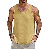 VOGSTART Mens Hollow Out Tank Top Vacation Summer See Through Crochet Sleeveless Shirt Beach Muscle Knit Vest (S-XXL)