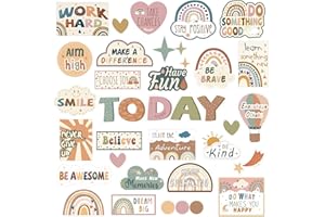 VABAMNA Boho Bulletin Board Decorations, Rainbow Affirmation Station for Classroom Decor, 33Pcs Boho Positive Affirmations Accents Cutouts for Teacher School Supplies Classroom Door Wall Decor