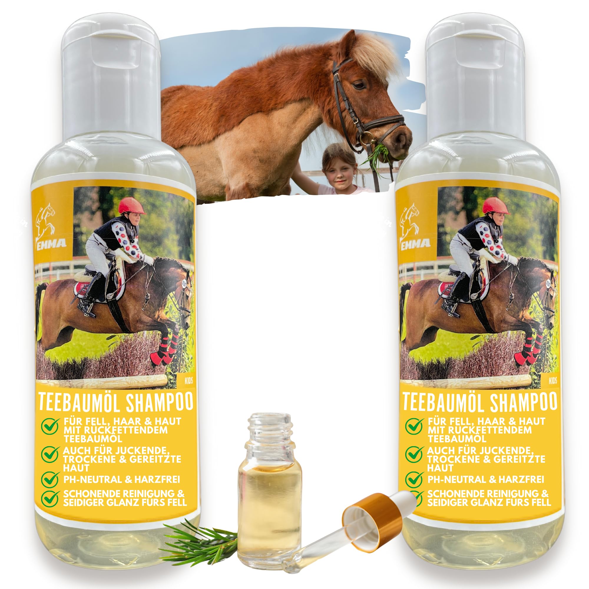 Tea Tree Shampoo 2 x 0.25 L - Horse Shampoo & Dog Shampoo with Tea Tree Oil - Anti Dandruff Shampoo pH Neutral Against Itching & Irritated Skin - Grooming for Shiny Fur for Horse, Dog & Cat
