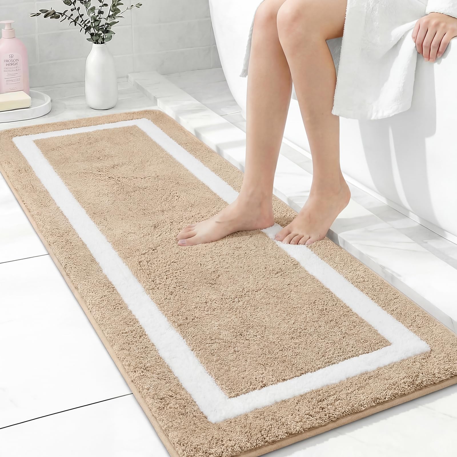 Famibay Non Slip Bath Mat - Machine Washable Bathrug, Water Absorbent, Microfibre Soft Fluffy Floor Mat for Shower & Bathtub