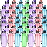 Uiifan 50 Pieces Plastic Water Bottle Bulk 17 oz Sports Drink Bottles with Handle Strap Flip Top Reusable Leakproof for Adults Travel Cycling Camping Hiking Gym Fitness