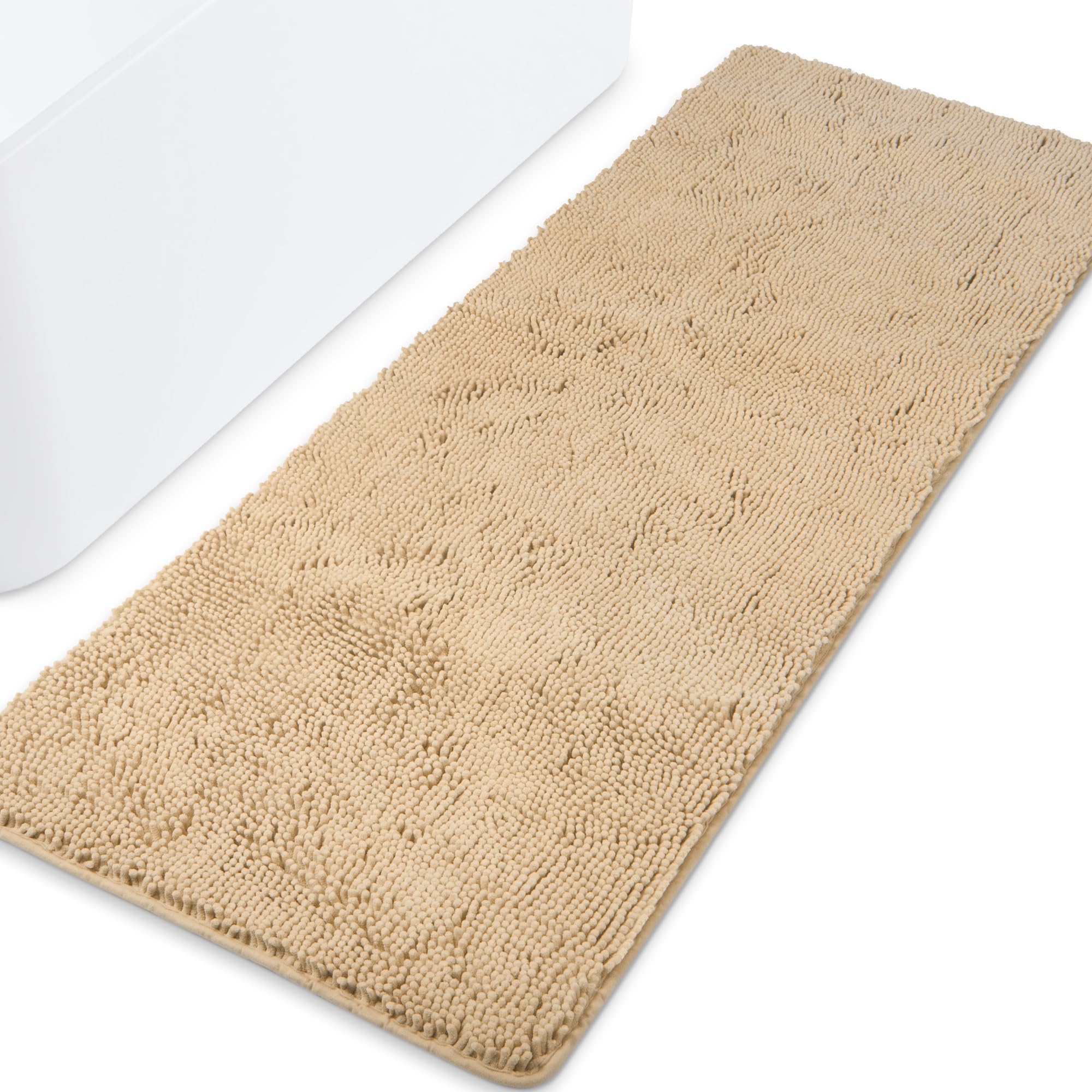 Yeaban Bathroom Runner Rugs 24"x72" Non Slip – Thick Chenille Long Bath Mat | Absorbent and Washable Extra Large Bath Rug, Soft Runner Rug for Bathroom, Shower, Sink - (Ivory Cream) Image
