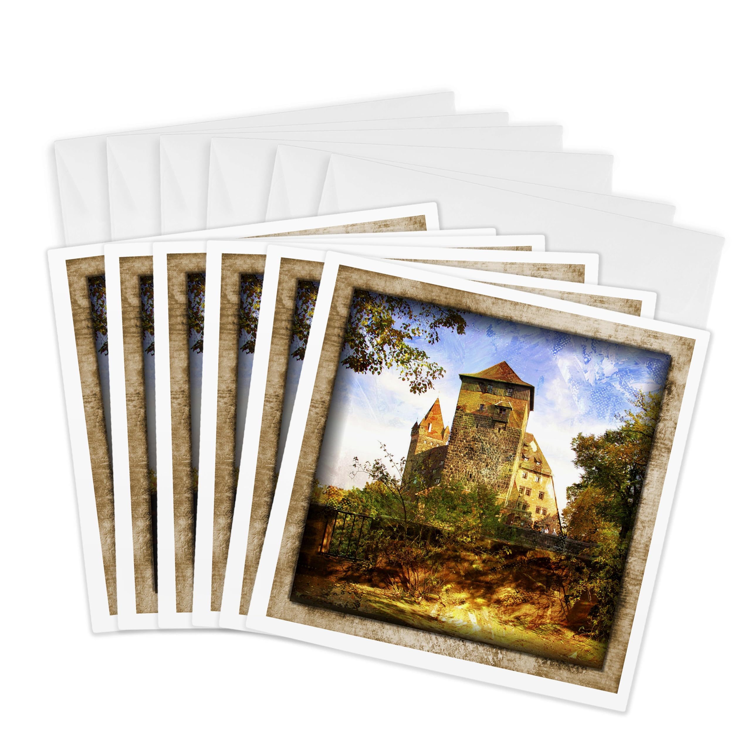 3dRose gc_41424_1 6 x 6-Inch "Sunny Castle" Greeting Card (Pack of 6)