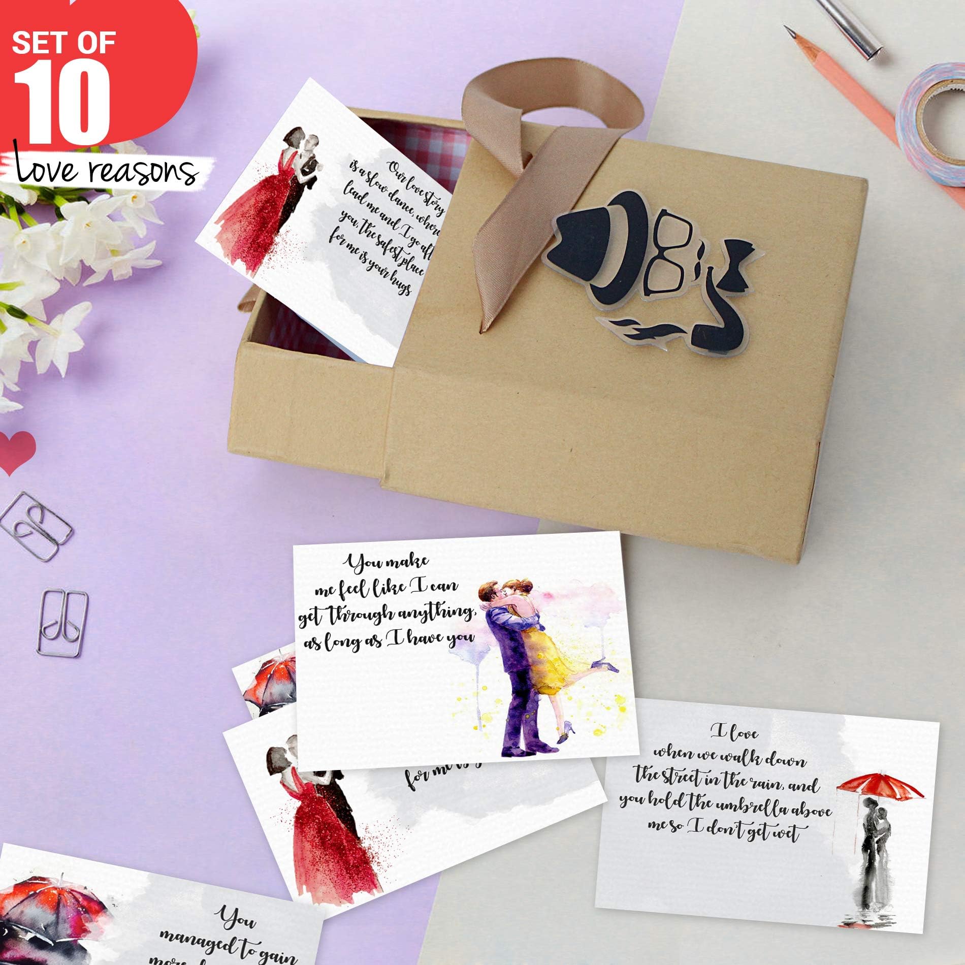 TIED RIBBONS Gift for Boyfriend Girlfriend Husband Wife Girls Boys - (Set of 50 Reasons Greeting Card with Gift Box)