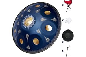 GLADFRESIT Handpan 22-inch, 9 notes, Palace Blue, tuned to 432Hz, comes with a handpan backpack, stand, two mallets, and clea