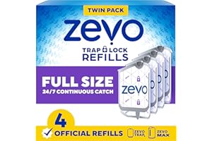 Zevo Flying Insect Trap Official Refill Cartridges - Fits Both Zevo Trap & MAX Indoor Fly Trap - Authentic Trap+Lock Technology to Catch Gnats, House & Fruit Flys (4 Official Refill Cartridges)