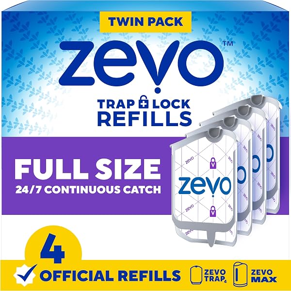 Zevo Flying Insect Trap Refill Cartridges for Fruit Flies & Gnats, 4 Count | Fits Zevo MAX & Zevo Flying Insect Trap, Catches